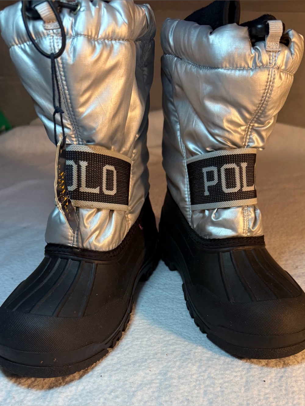 Polo by Ralph Lauren Silver and Black Winter Rain Boots